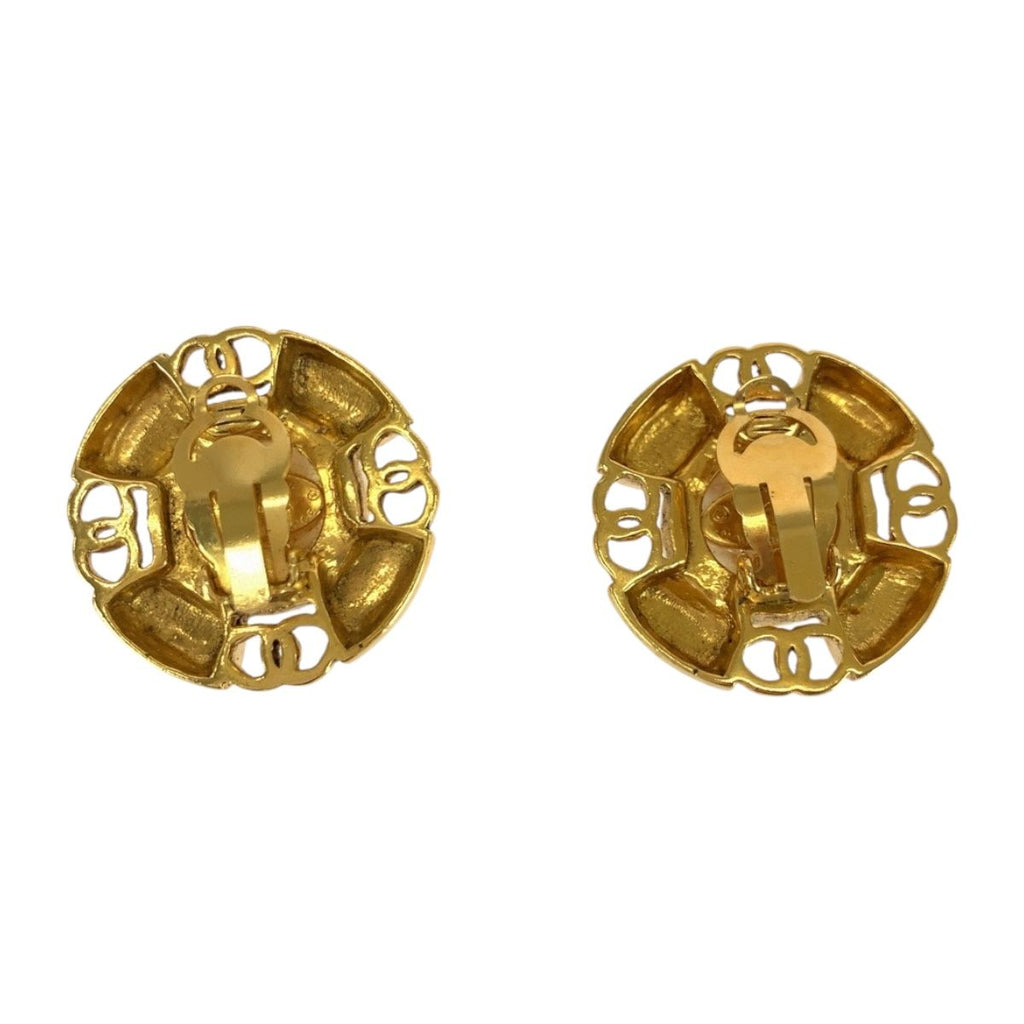 Chanel Faux Pearl CC Logo Gold White Plated Earrings 93 — view 2