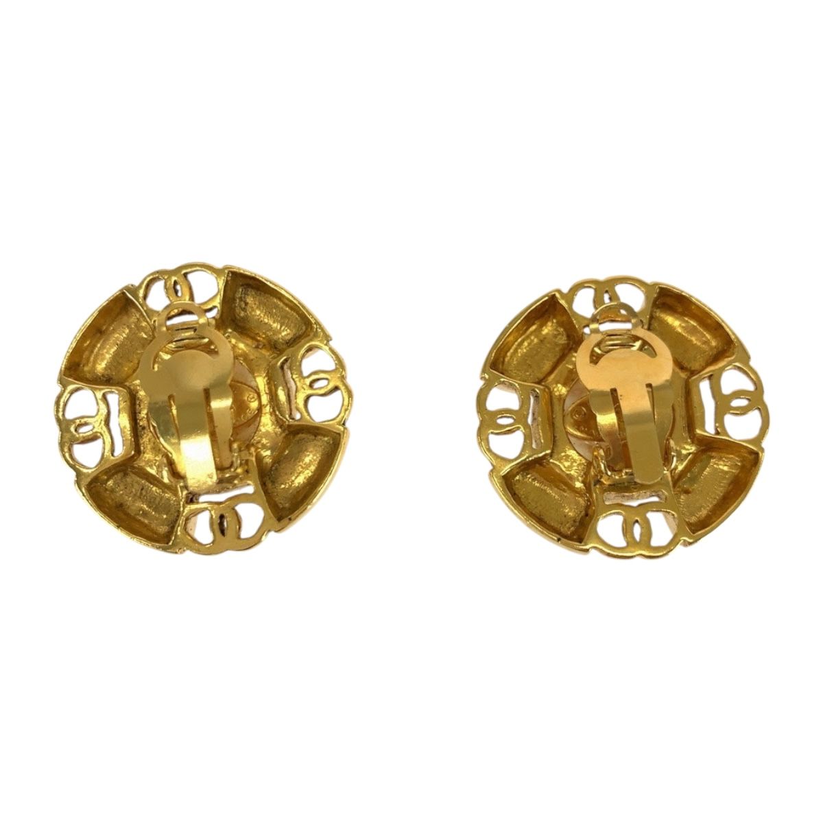 Chanel Faux Pearl CC Logo Gold White Plated Earrings 93 — view 2