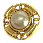 Chanel Faux Pearl CC Logo Gold White Plated Earrings 93 — view 4