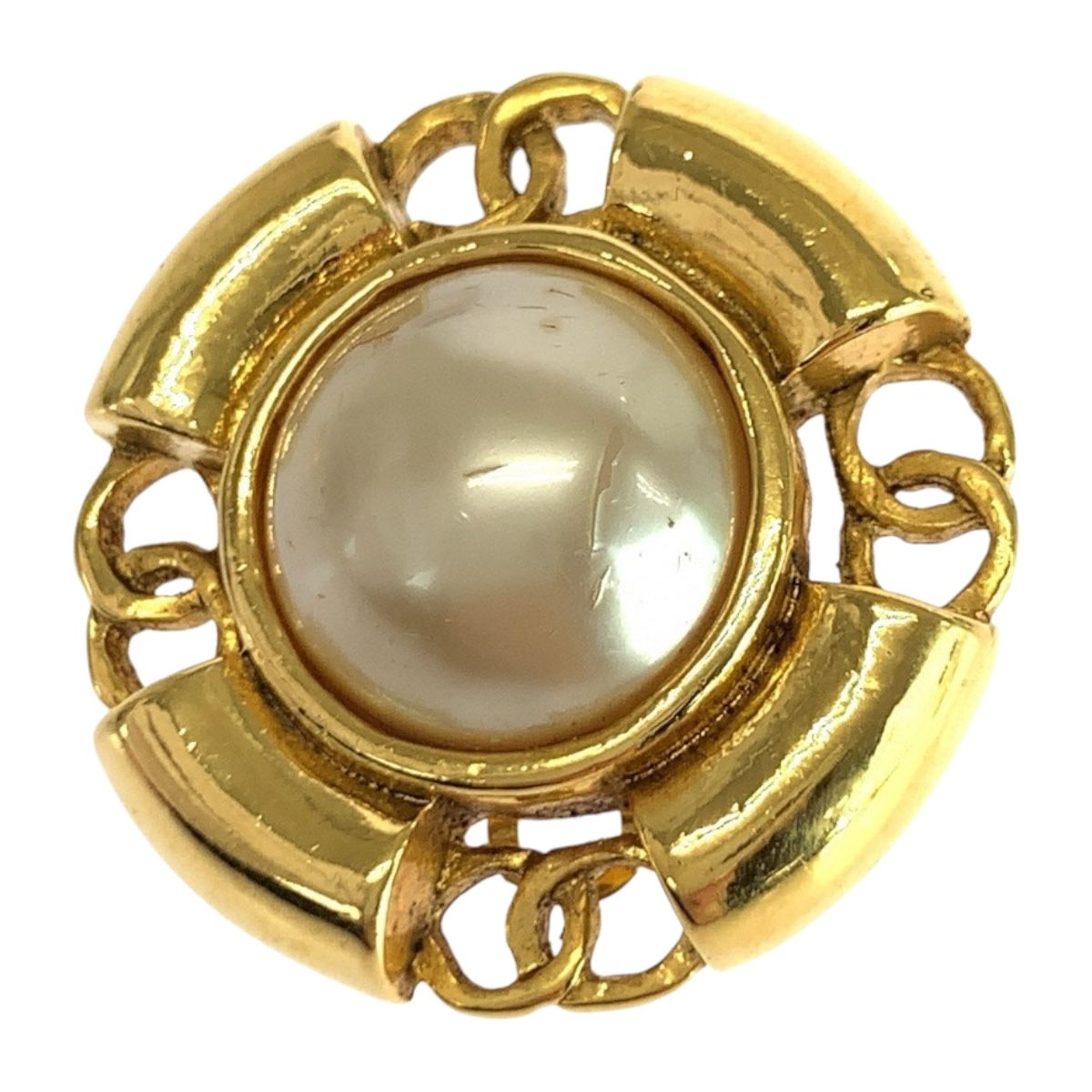 Chanel Faux Pearl CC Logo Gold White Plated Earrings 93 — view 4