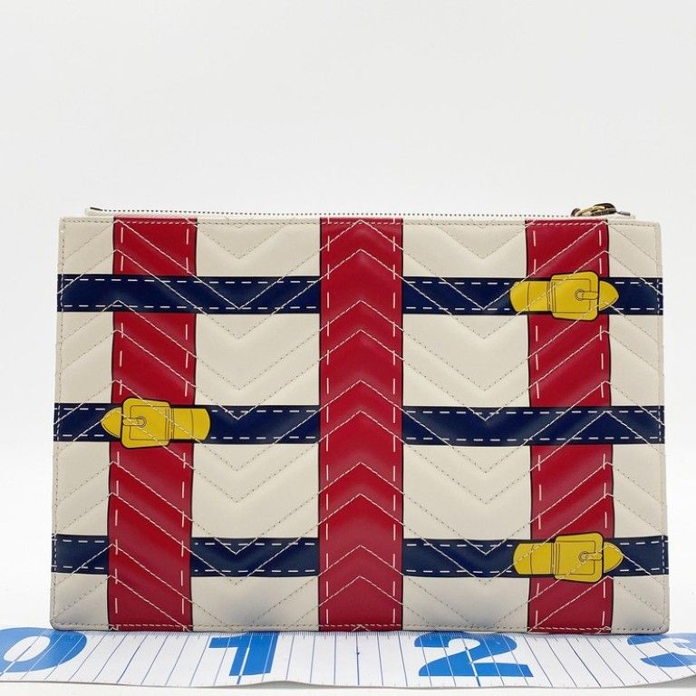Gucci Clutch GG Marmont Ivory Red Navy Leather Belt Motif Gold — view 2