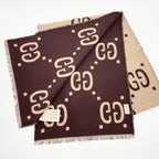 Gucci Scarf GG Jacquard Brown Beige 91% Wool 9% Silk — view 2