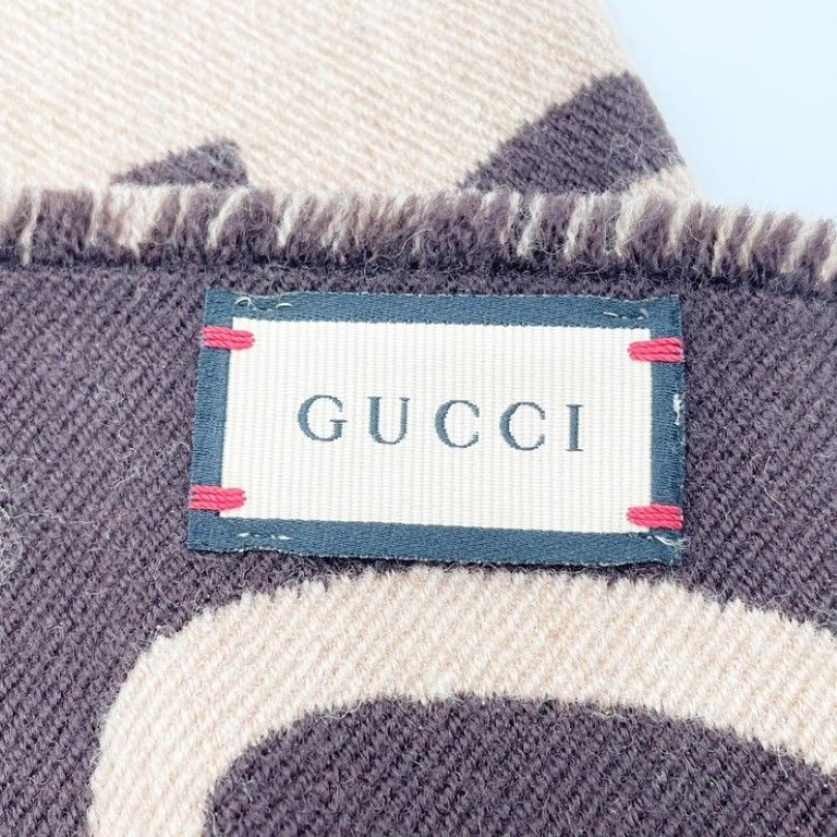 Gucci Scarf GG Jacquard Brown Beige 91% Wool 9% Silk — view 5