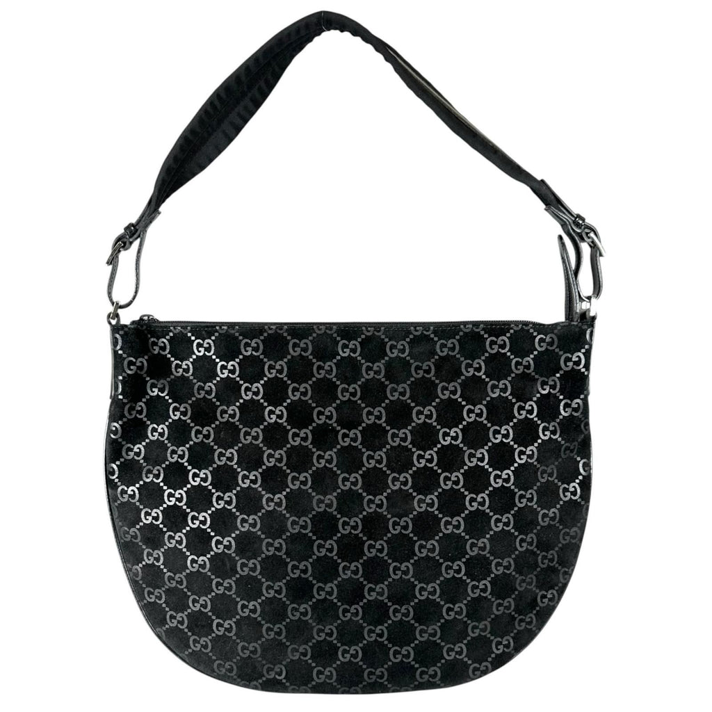 Gucci Shoulder Bag Suede Black GG Pattern