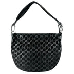 Gucci Shoulder Bag Suede Black GG Pattern