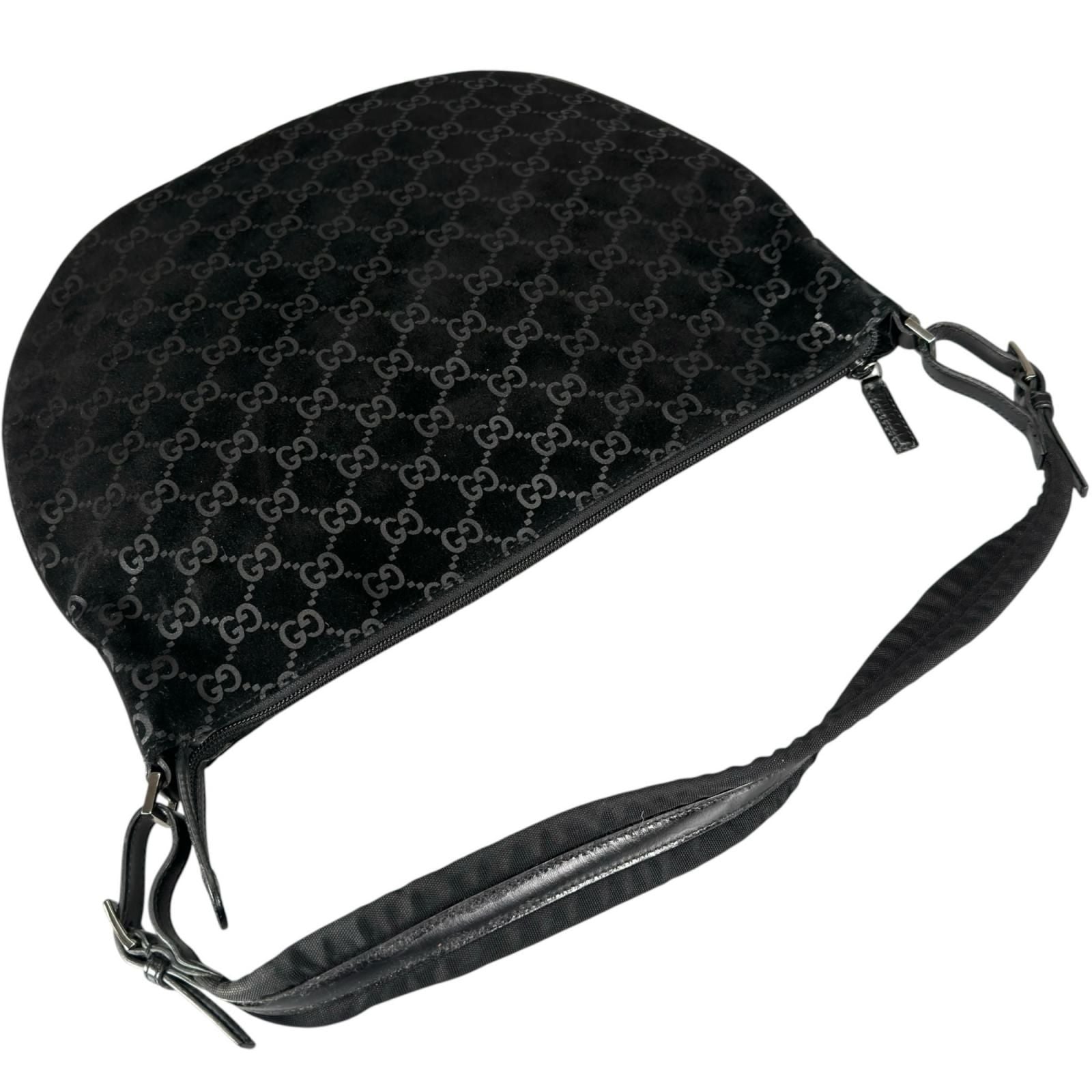Gucci Shoulder Bag Suede Black GG Pattern — view 5