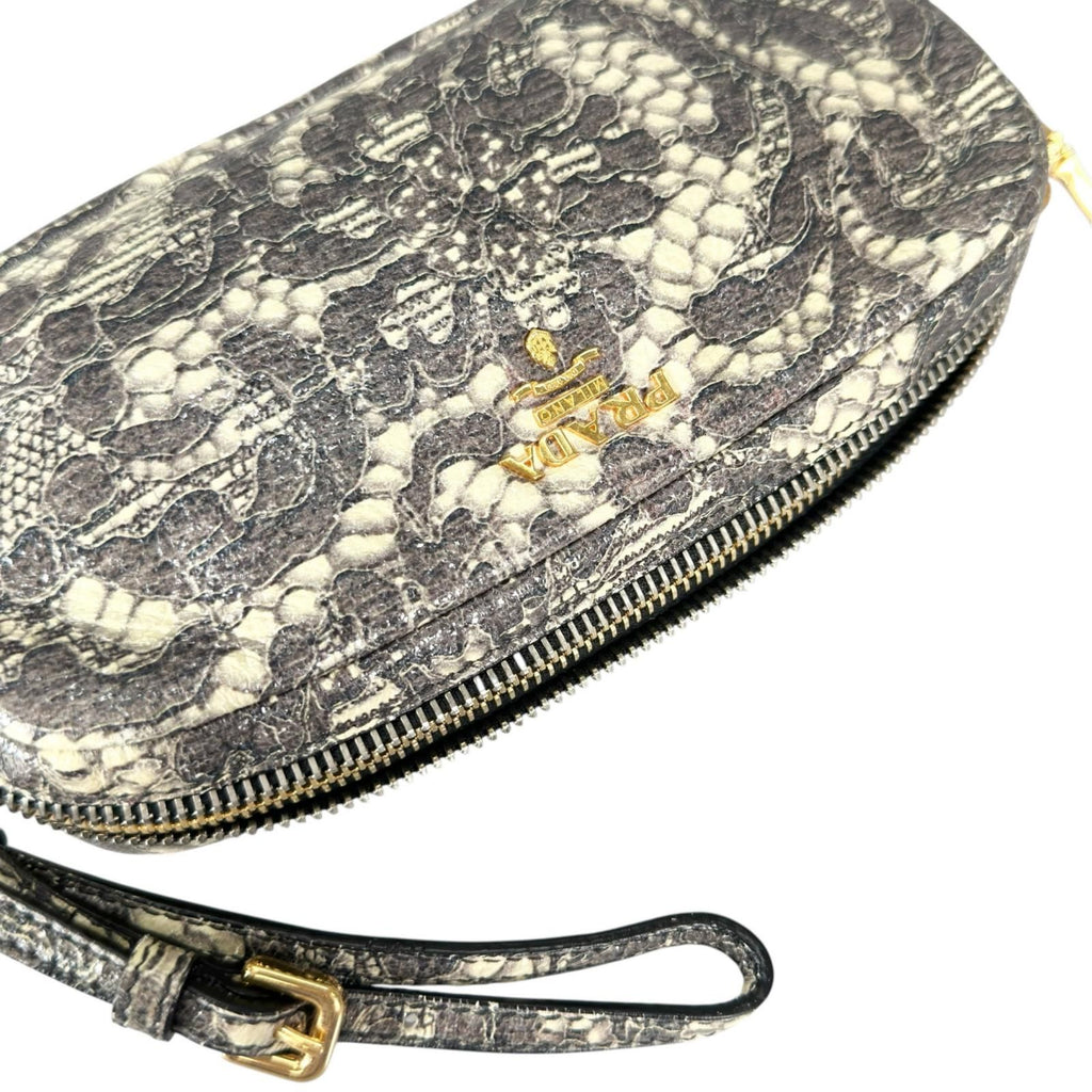 Prada Pouch Nylon Gray Botanical Pattern — view 6