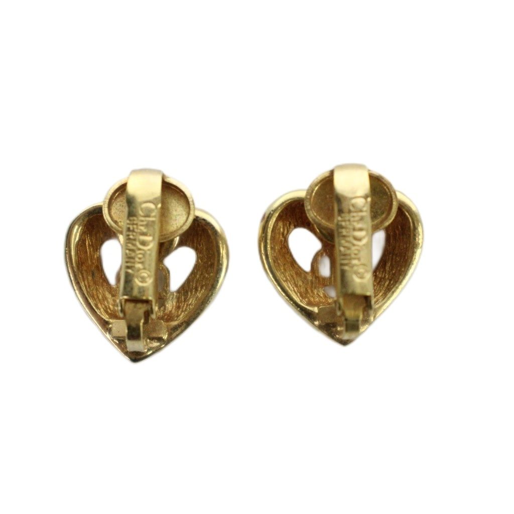 Dior Earrings Clip Type Logo Heart Gold — view 2