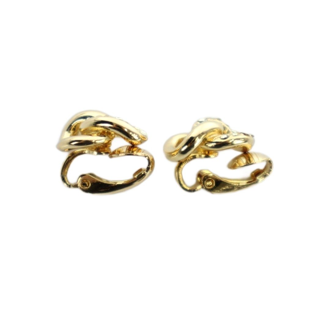 Dior Earrings Logo Clip Type Rhinestone Gold — view 3