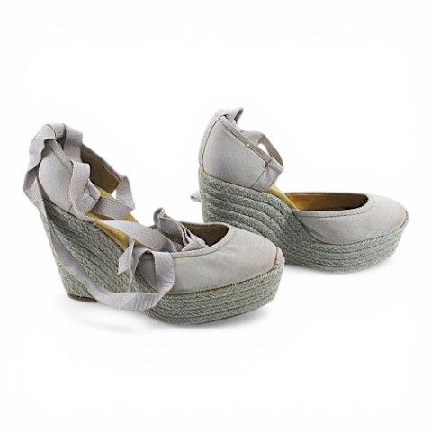Hermes Sandals Wedge Sole Ribbon Espadrilles Gray 39 Canvas — view 3