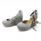 Hermes Sandals Wedge Sole Ribbon Espadrilles Gray 39 Canvas — view 2