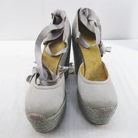 Hermes Sandals Wedge Sole Ribbon Espadrilles Gray 39 Canvas — view 5