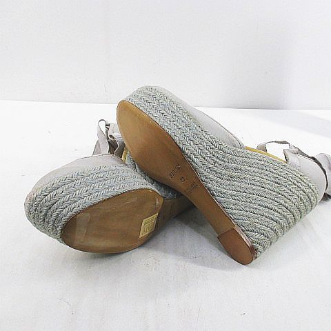 Hermes Sandals Wedge Sole Ribbon Espadrilles Gray 39 Canvas — view 6