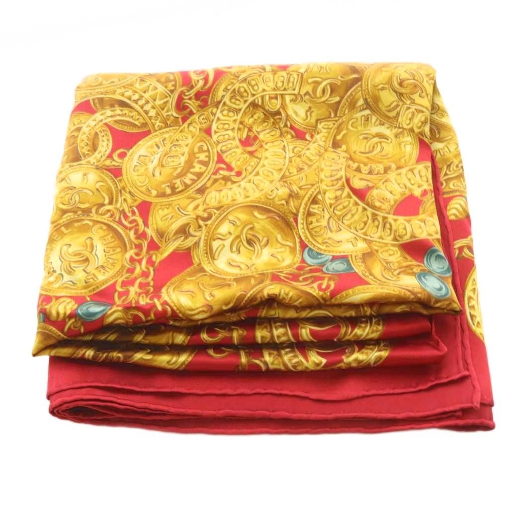 Chanel Vintage Chain Pattern Silk Scarf Red — view 3