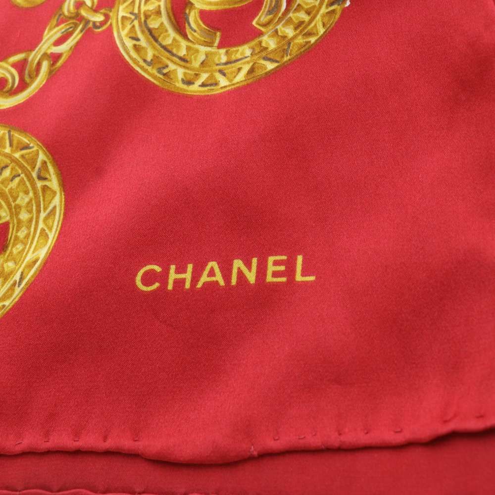 Chanel Vintage Chain Pattern Silk Scarf Red — view 6