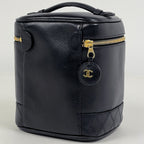 Chanel CC Logo Vanity Bicolor Makeup Pouch Leather Black — view 2