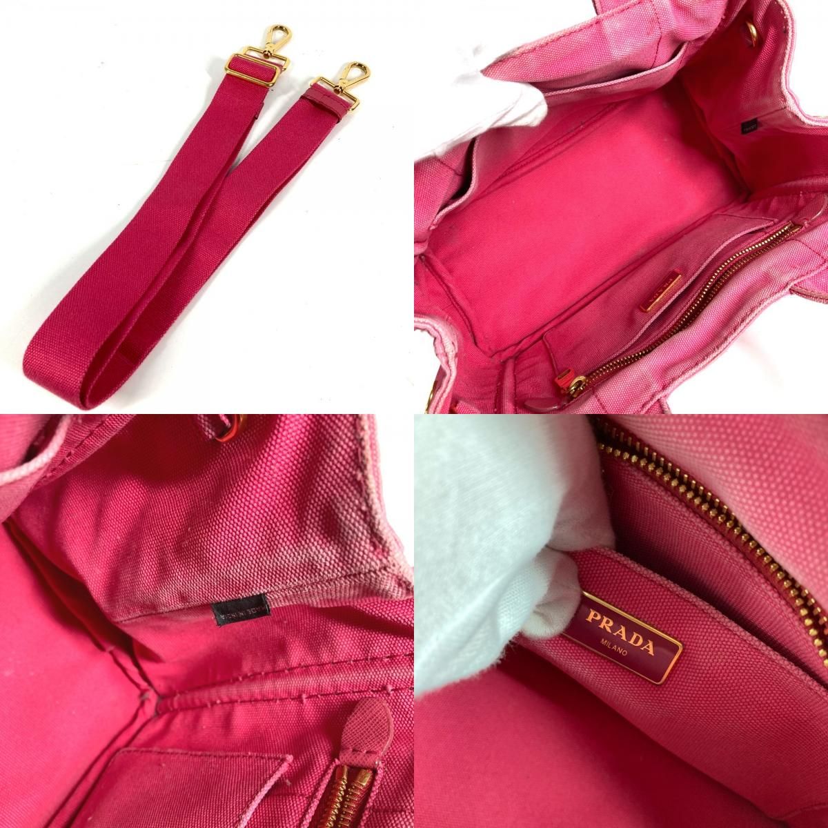Prada Shoulder Bag Logo Canapa Mini Canvas Pink — view 8