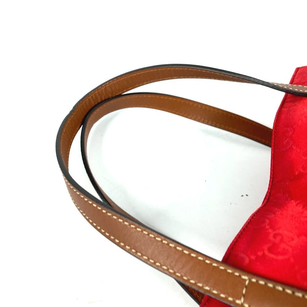 Gucci Shoulder Bag Logo GG Leather Nylon Red — view 8