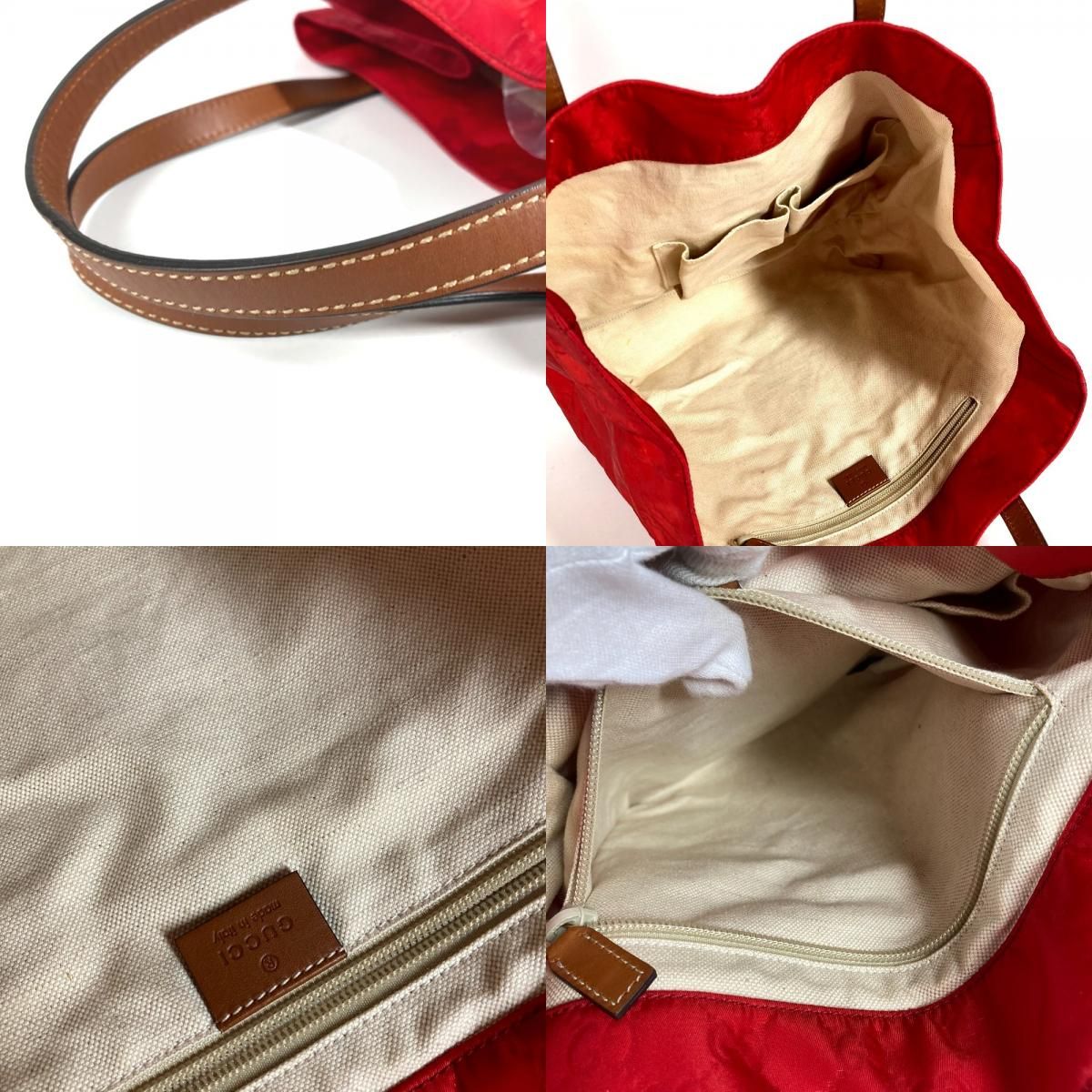 Gucci Shoulder Bag Logo GG Leather Nylon Red — view 9
