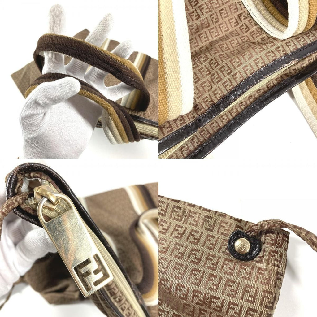 Fendi Shoulder Bag Logo Zucchino Nylon Beige — view 9