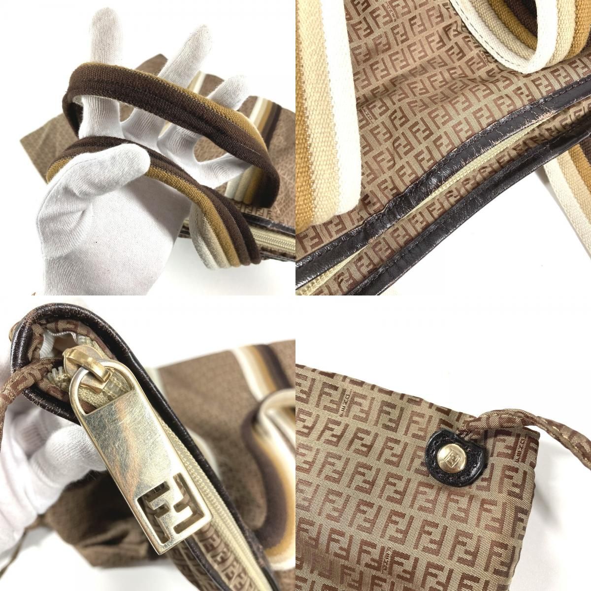 Fendi Shoulder Bag Logo Zucchino Nylon Beige — view 9