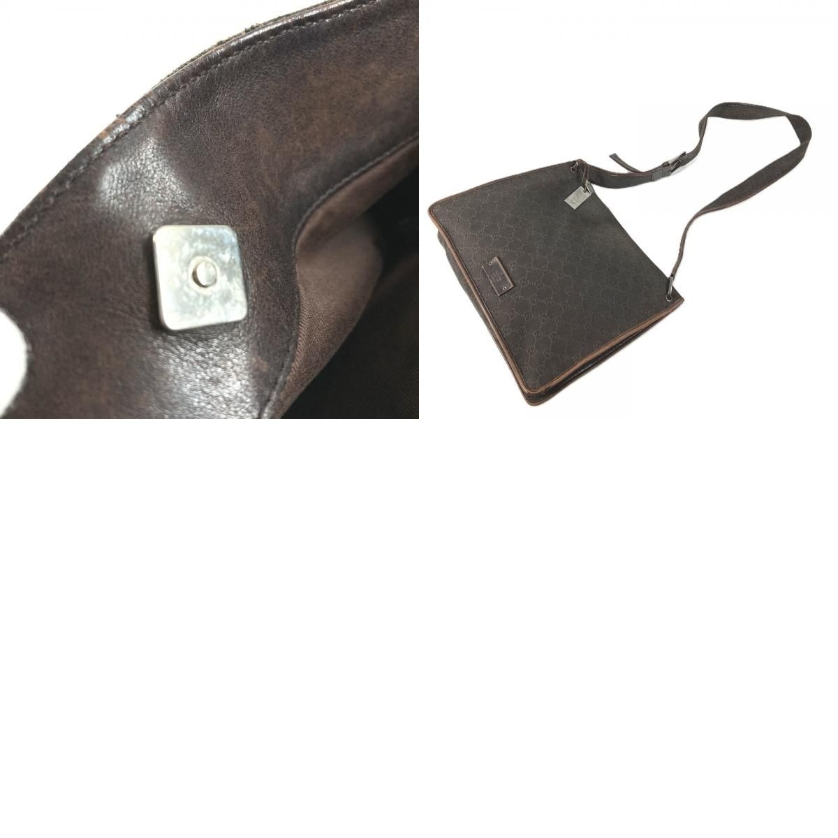 Gucci Shoulder Bag GG Logo Leather Canvas Brown — view 9