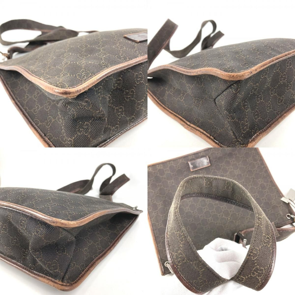 Gucci Shoulder Bag GG Logo Leather Canvas Brown — view 7