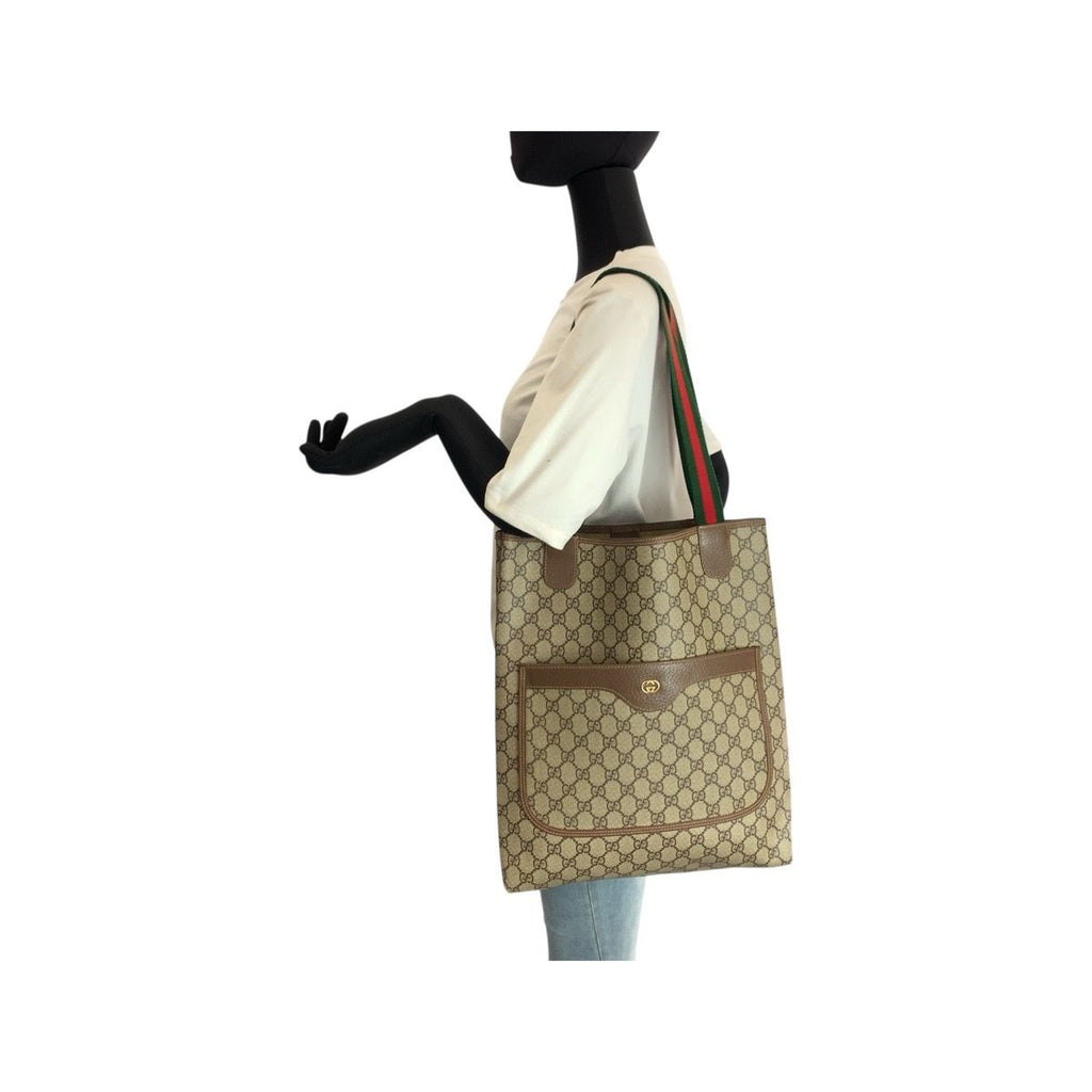 Gucci Sherry Line Beige Green Red GG Supreme Canvas 002 58 Tote Shoulder Bag — view 7
