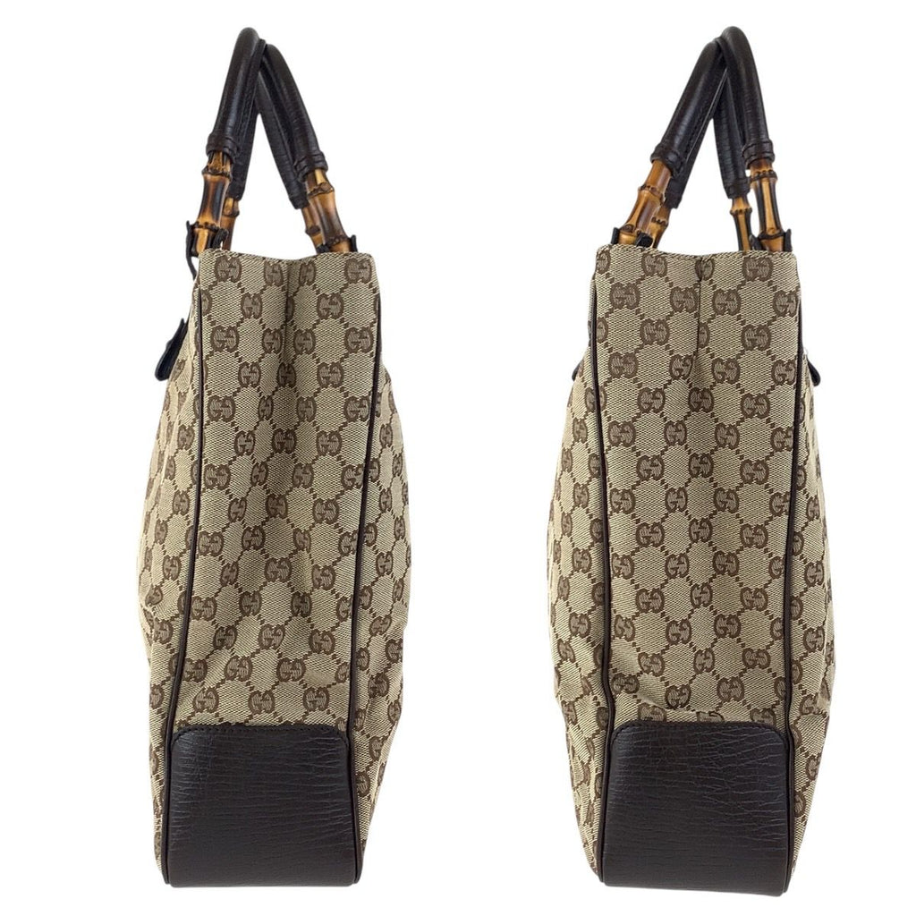Gucci Bamboo Beige Brown Silver GG Canvas Tote — view 6