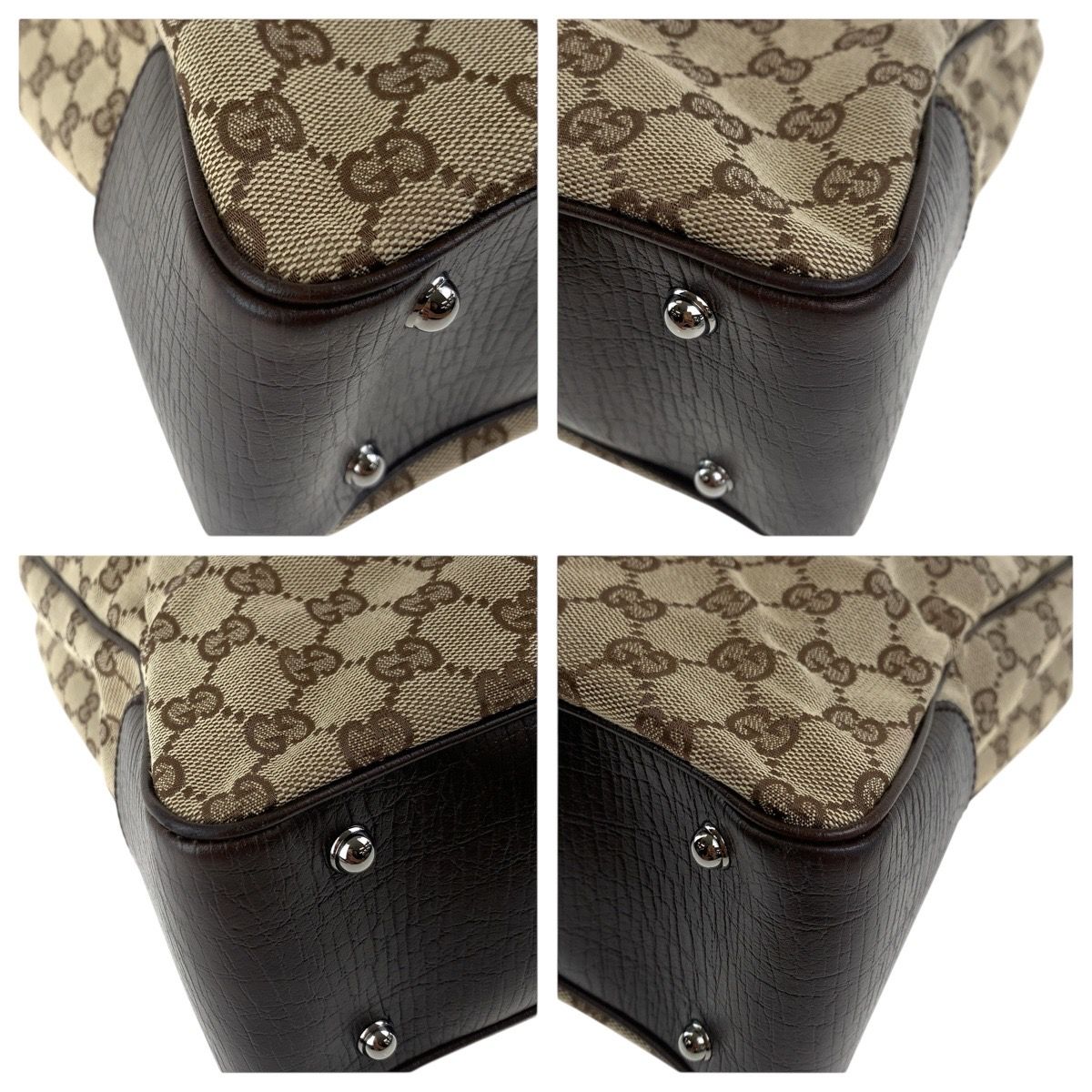 Gucci Bamboo Beige Brown Silver GG Canvas Tote — view 3
