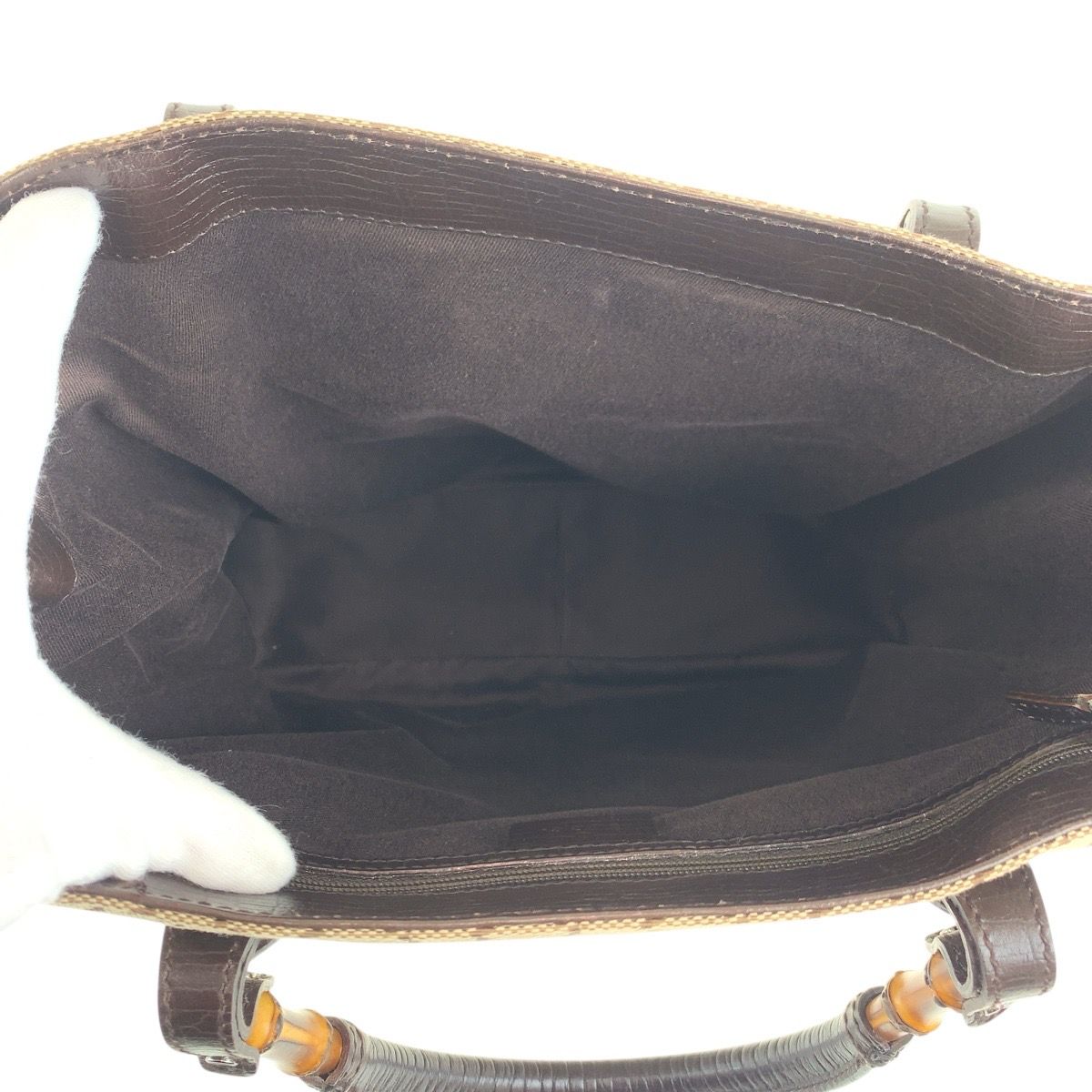 Gucci Bamboo Beige Brown Silver GG Canvas Tote — view 7