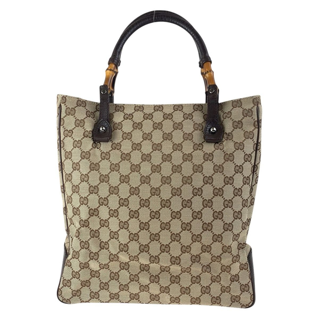 Gucci Bamboo Beige Brown Silver GG Canvas Tote — view 2