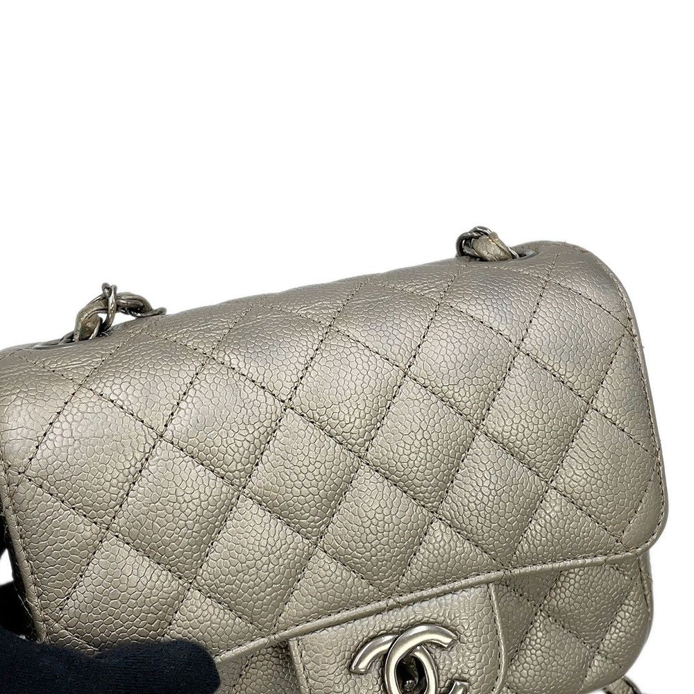 Chanel Chain Shoulder Bag Mini Quilted CC Logo Caviar Leather — view 7