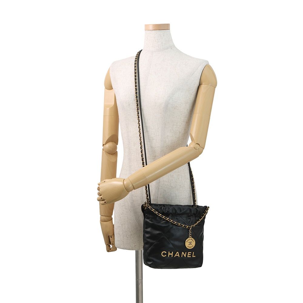 Chanel Handbag Mini CC Logo Shiny Calf Leather 2-Way Black — view 5