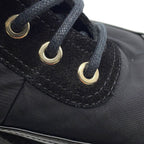 Chanel Short Boots CC Logo Lace Up Nylon Patent 36c Shoes Black — view 9