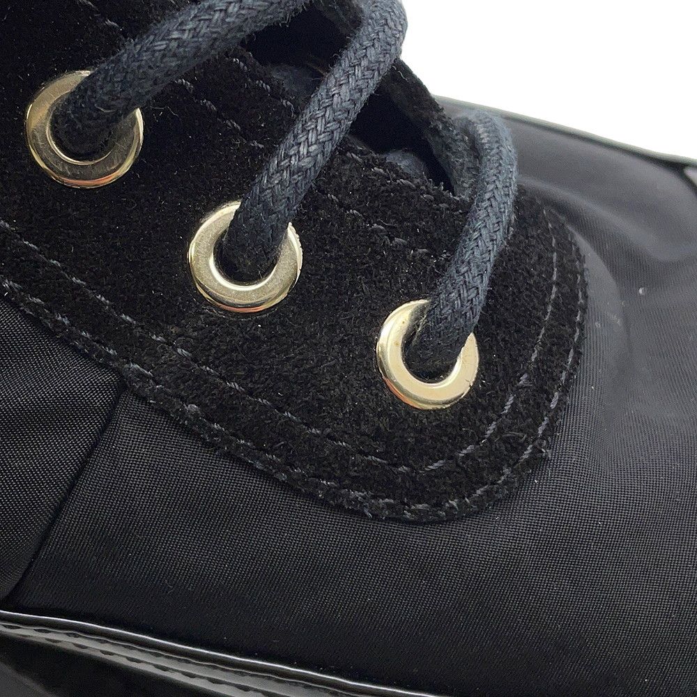 Chanel Short Boots CC Logo Lace Up Nylon Patent 36c Shoes Black — view 9