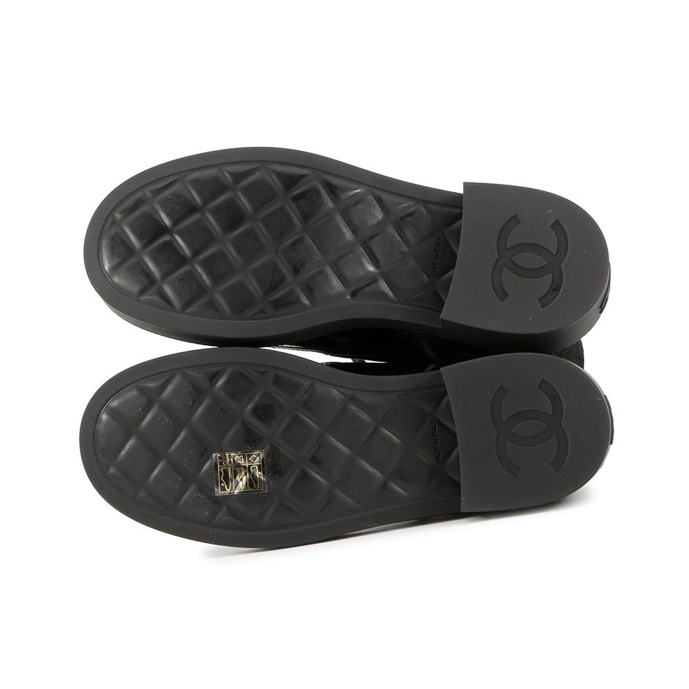 Chanel Short Boots CC Logo Lace Up Nylon Patent 36c Shoes Black — view 4