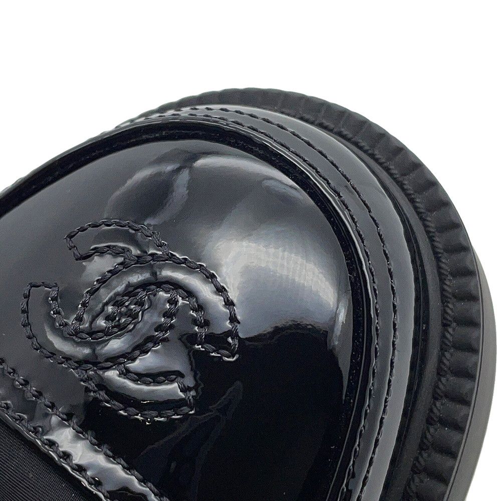 Chanel Short Boots CC Logo Lace Up Nylon Patent 36c Shoes Black — view 8
