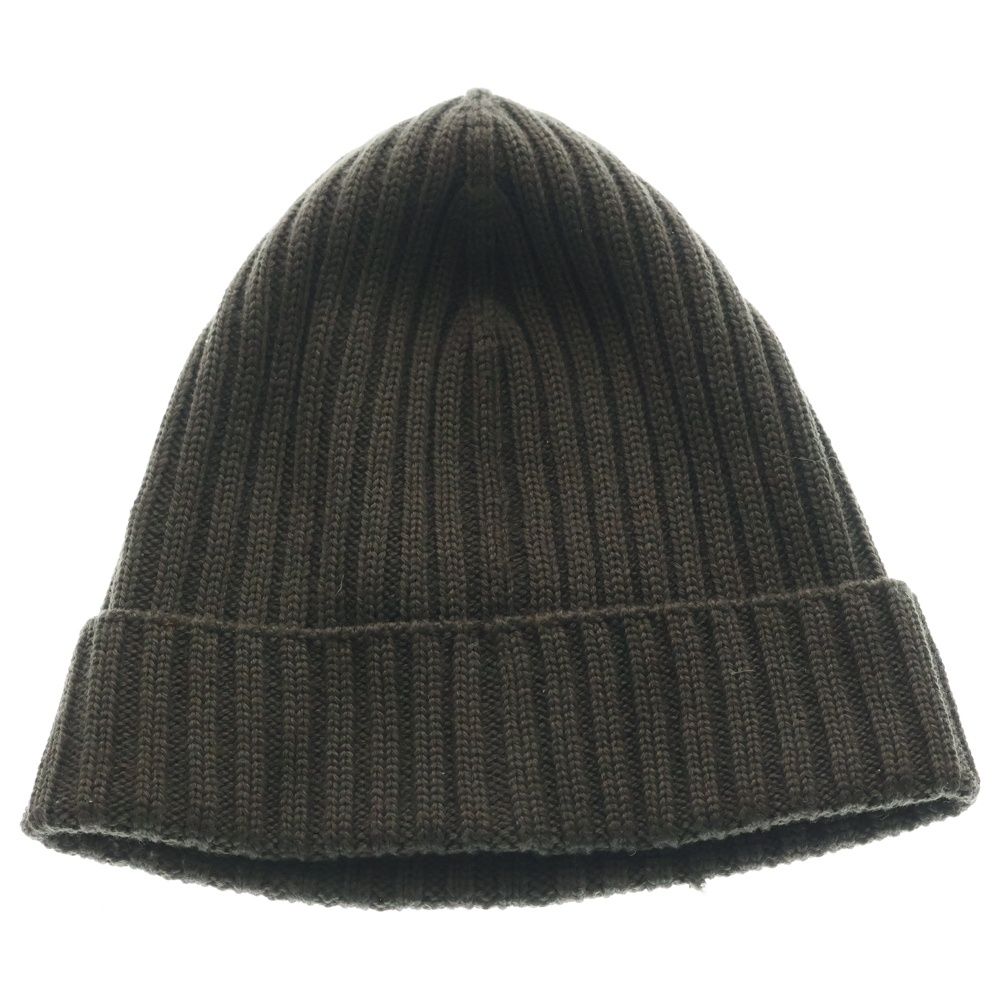 Prada Logo Label Wool Rib Knit Cap Beanie Hat Brown Sweater — view 2