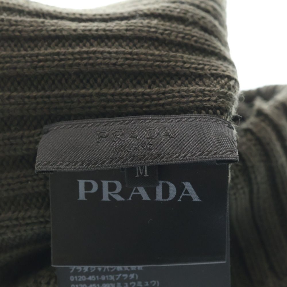 Prada Logo Label Wool Rib Knit Cap Beanie Hat Brown Sweater — view 7