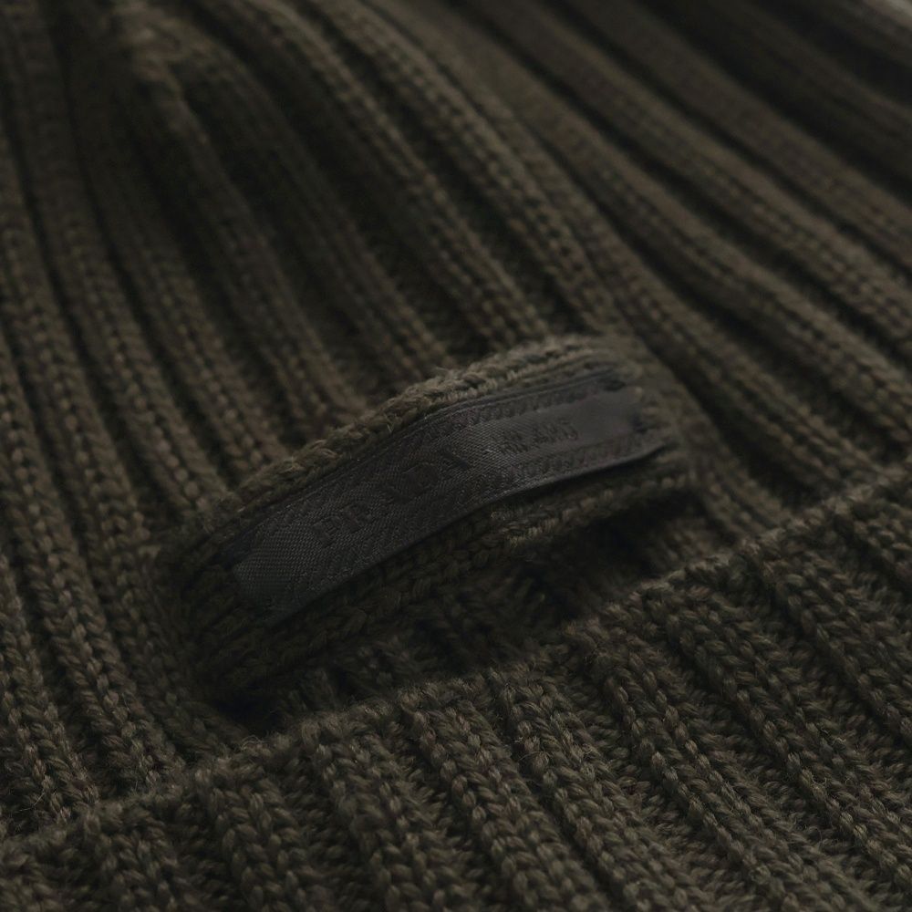 Prada Logo Label Wool Rib Knit Cap Beanie Hat Brown Sweater — view 5
