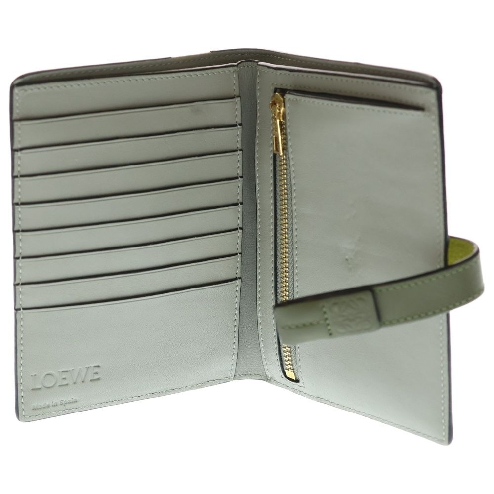 Loewe Vertical Wallet Compact Bifold Coin Case Green Khaki Leather Gold — view 4