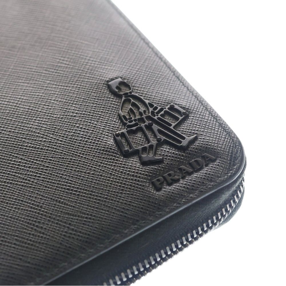 Prada Saffiano Travel Zip Around Wallet Black Leather Silver — view 5