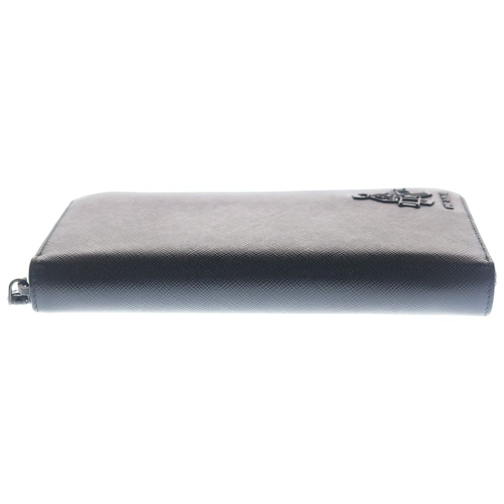 Prada Saffiano Travel Zip Around Wallet Black Leather Silver — view 3