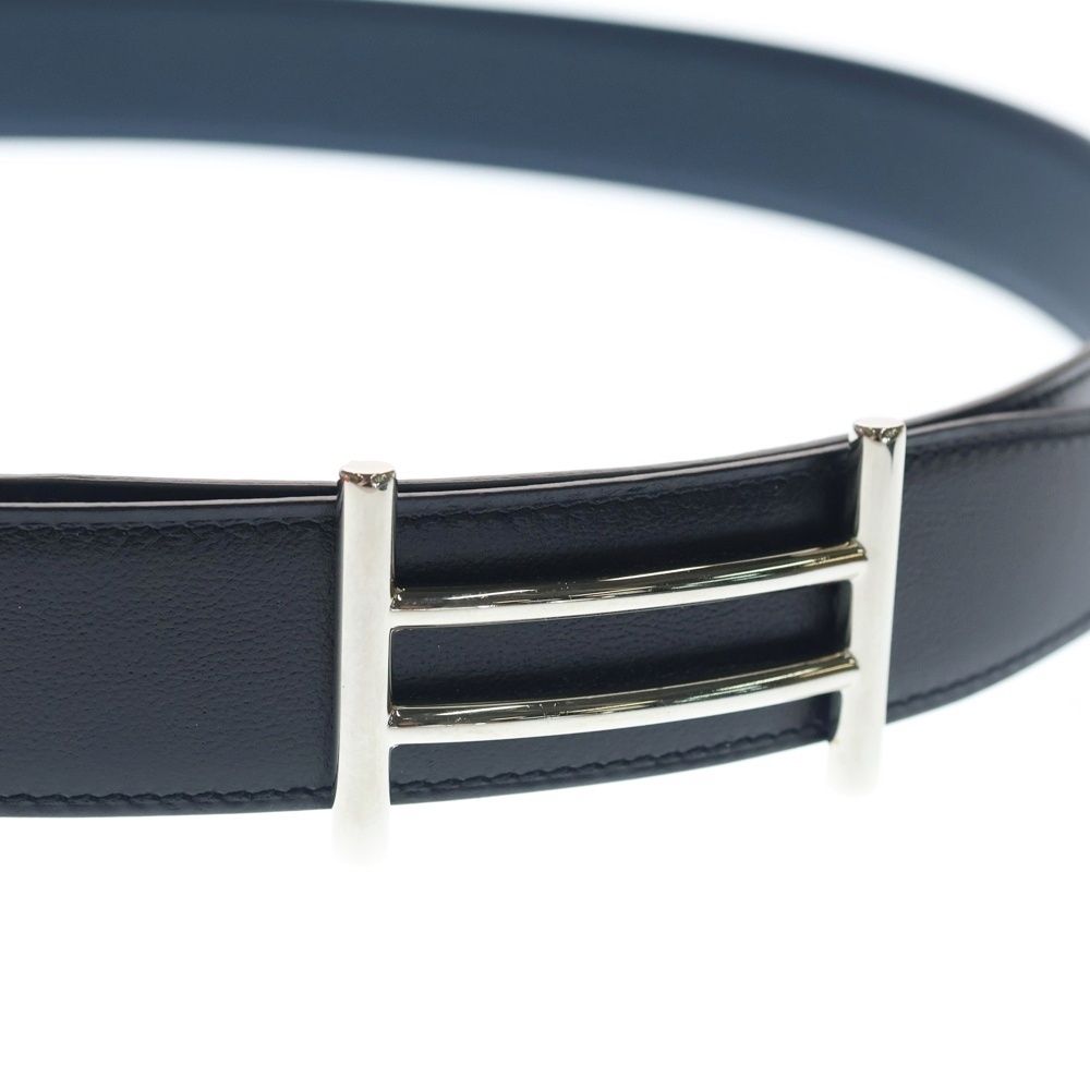 Hermes Rider-h Buckle Leather Belt Reversible Black Navy — view 4