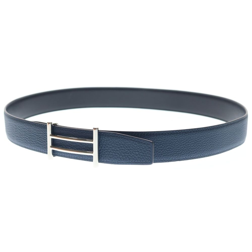 Hermes Rider-h Buckle Leather Belt Reversible Black Navy — view 5