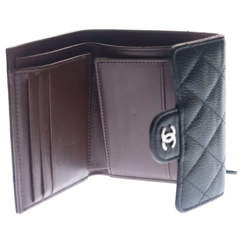 Chanel Quilted Classic Small Flap Wallet Compact Trifold Coin Case Black Caviar — view 4