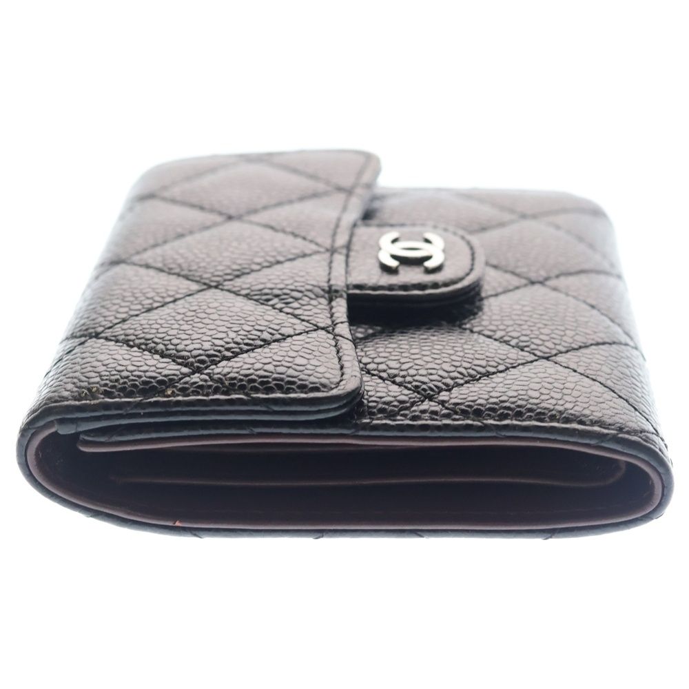 Chanel Quilted Classic Small Flap Wallet Compact Trifold Coin Case Black Caviar — view 3