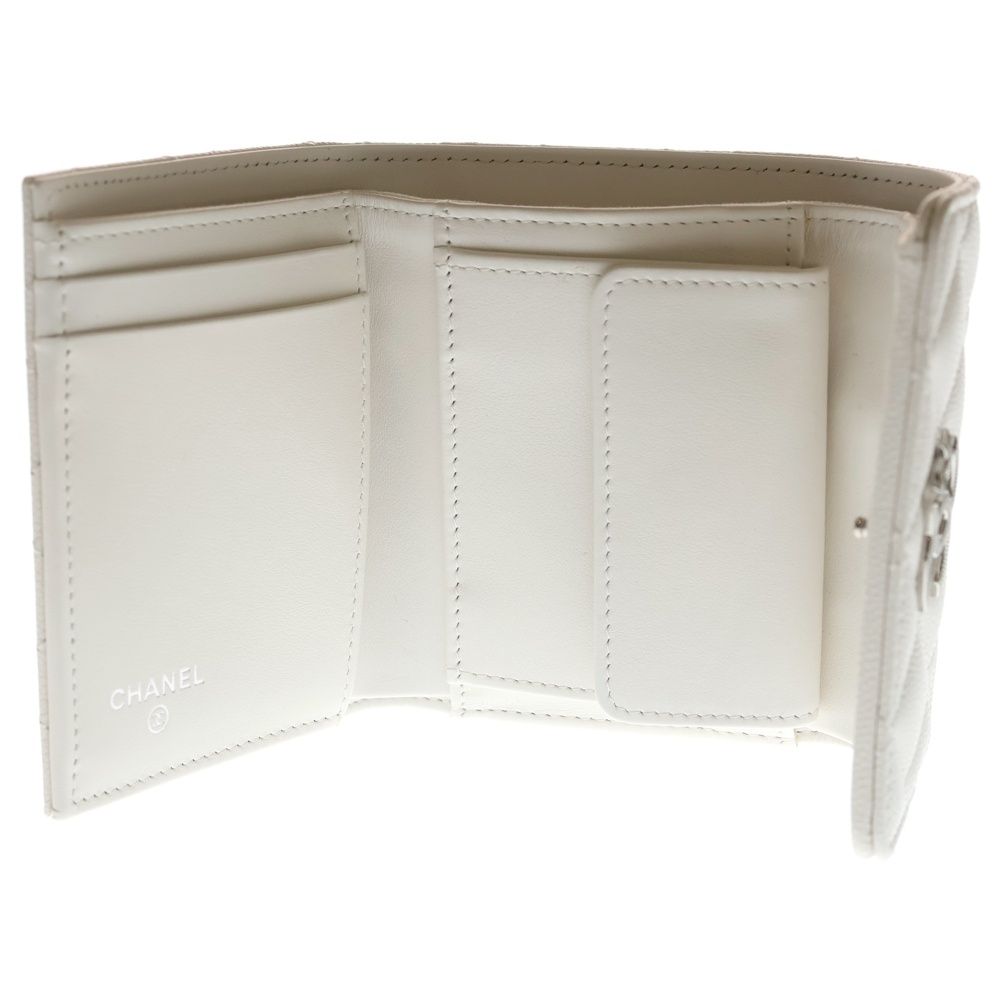 Chanel Quilted Star Logo Small Flap Wallet Trifold Coin Case White Leather — view 4