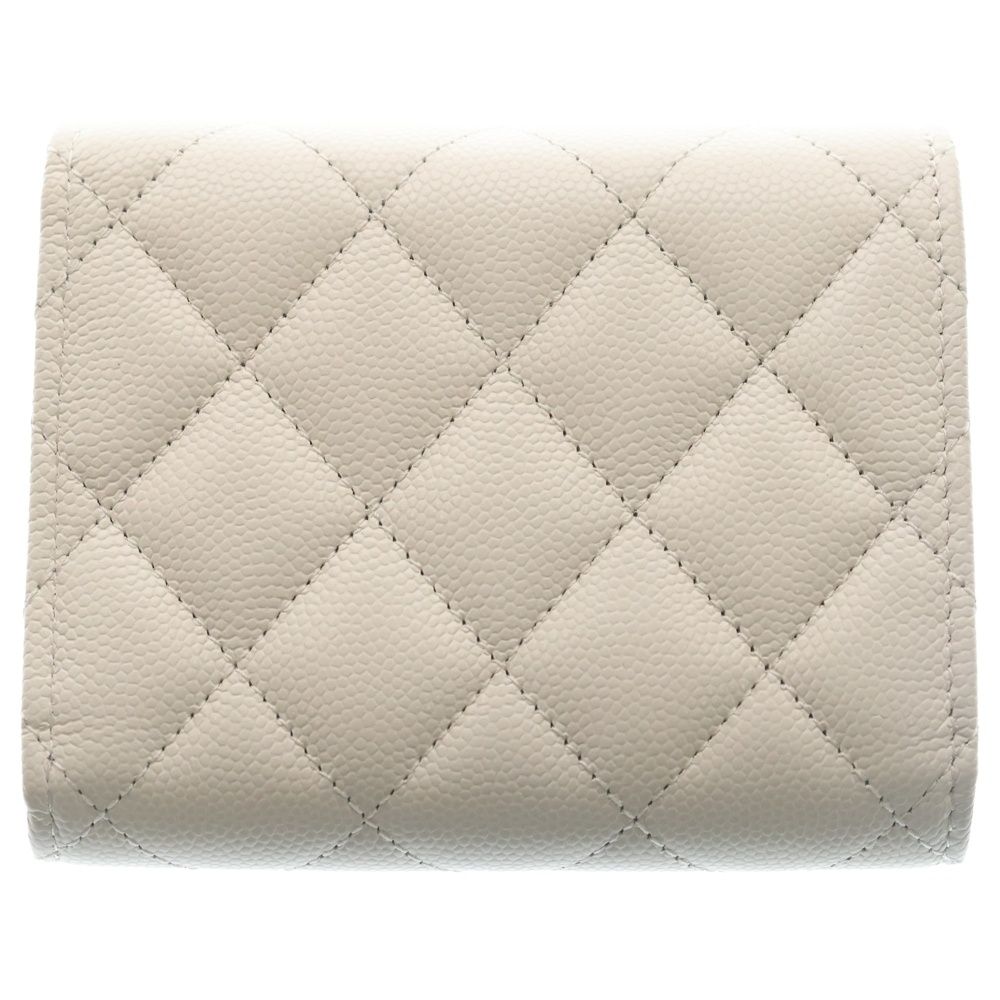 Chanel Quilted Star Logo Small Flap Wallet Trifold Coin Case White Leather — view 2
